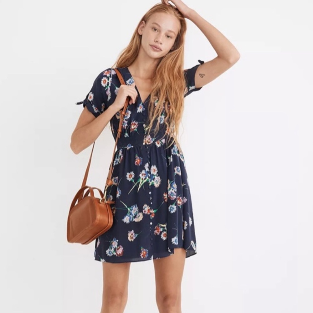 Madewell Silk Button-Front Retro Floral Dress
